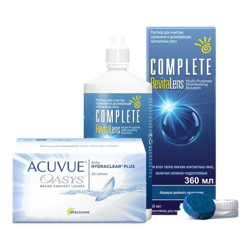 Контактные линзы Acuvue Oasys 24 линзы R 8.4 +6.50 + Раствор Complete RevitaLens 360 мл в Вита Экспресс