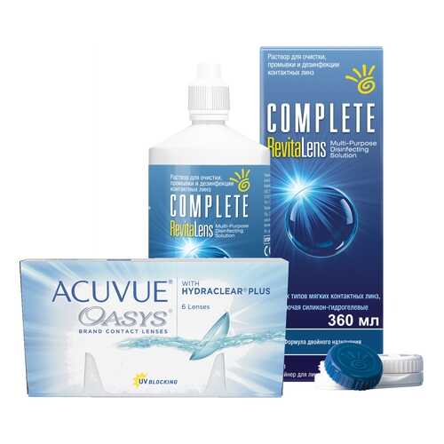 Контактные линзы Acuvue Oasys 6 линз R 8.4 +2.50 + Раствор Complete RevitaLens 360 мл в Вита Экспресс