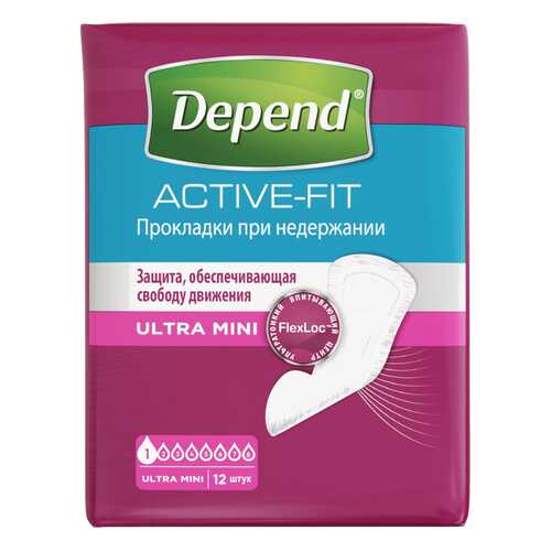 Урологические прокладки для женщин, 12 шт. Depend Active-Fit Ultra Mini в Вита Экспресс